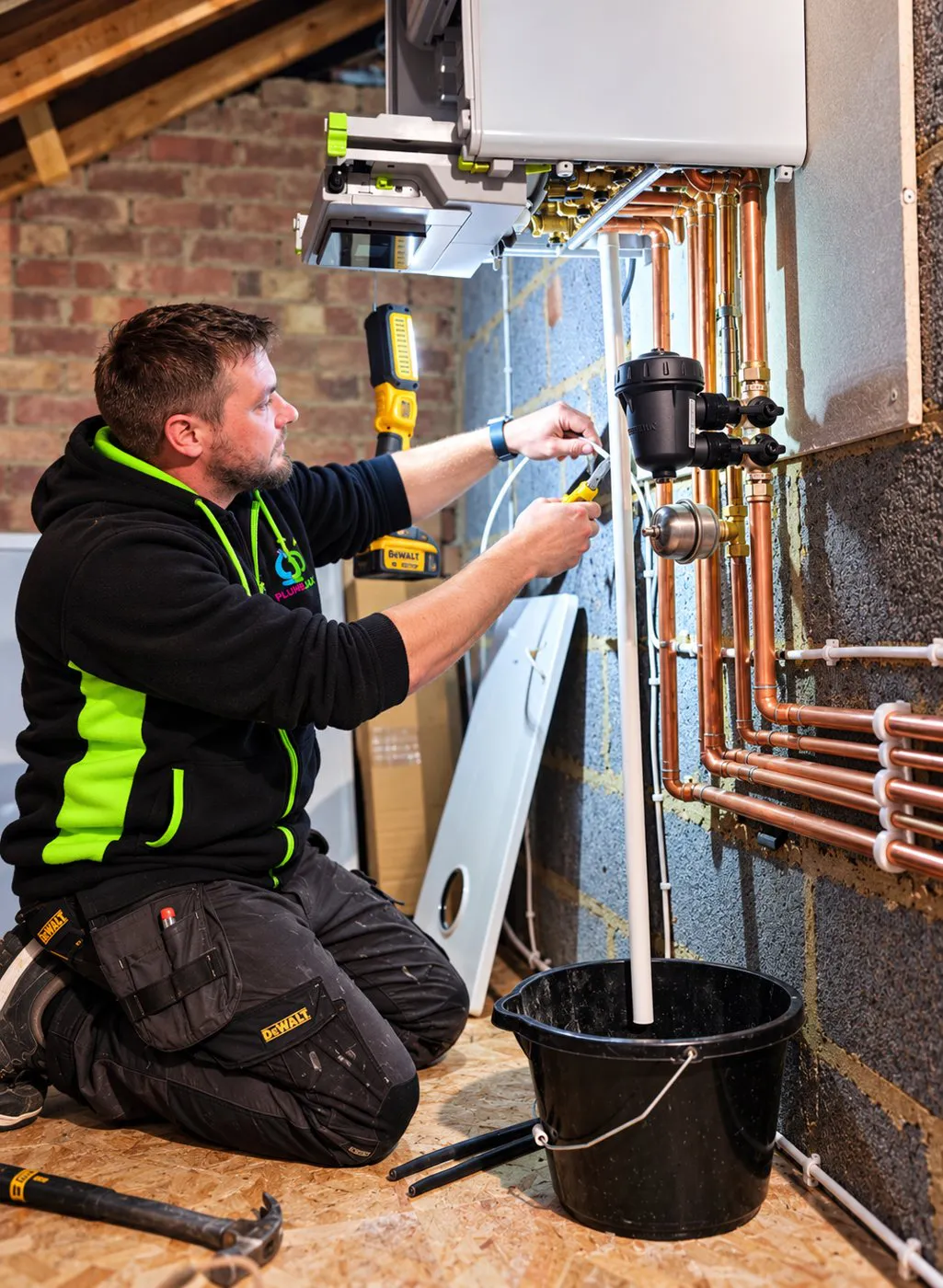 PlumbJax Gas Safe engineer working on gas pipework